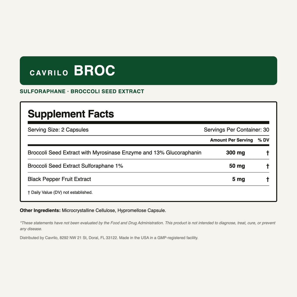 Cavrilo BROC Supplement Facts