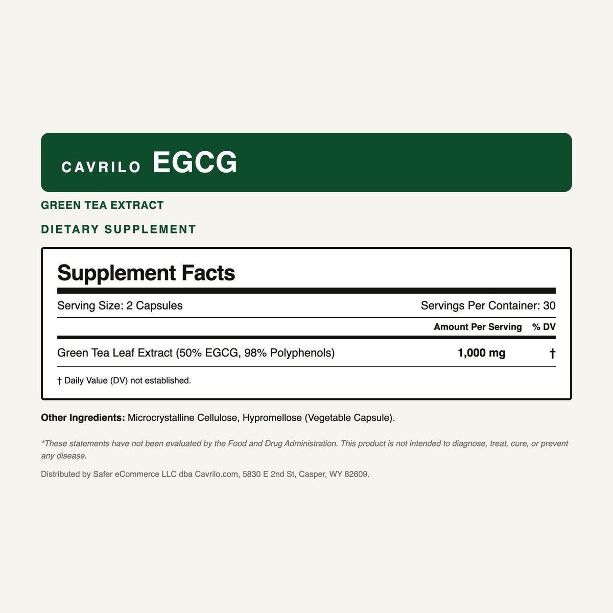 Cavrilo EGCG Supplement Facts