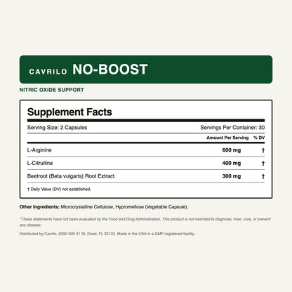 Cavrilo NO-BOOST Supplement Facts