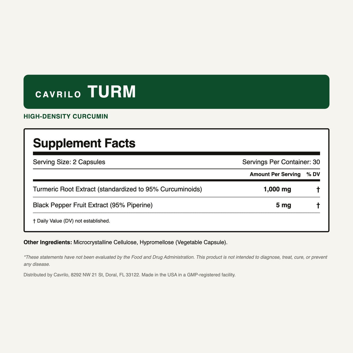 Cavrilo TURM Supplement Facts