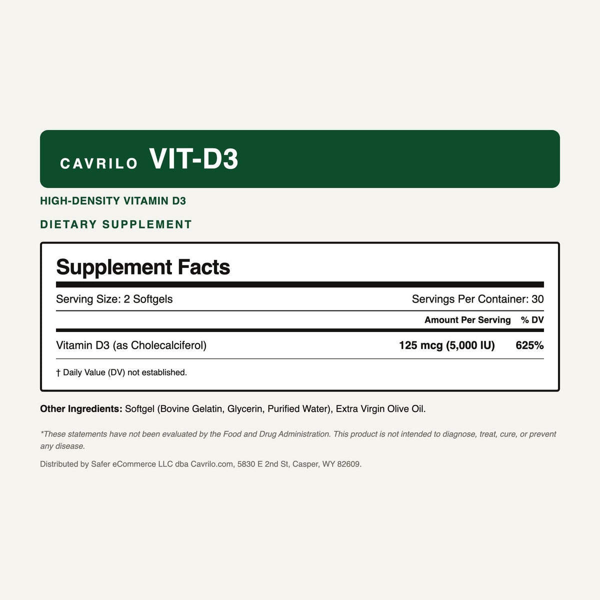 Cavrilo VIT-D3 Supplement Facts