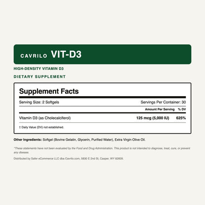 Cavrilo VIT-D3 Supplement Facts